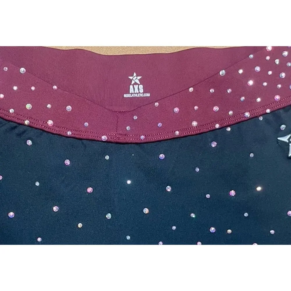 Rebel Athletic Rhinestone Adult Extra Small Cheer Skirt Skort Burgundy Black AXS
